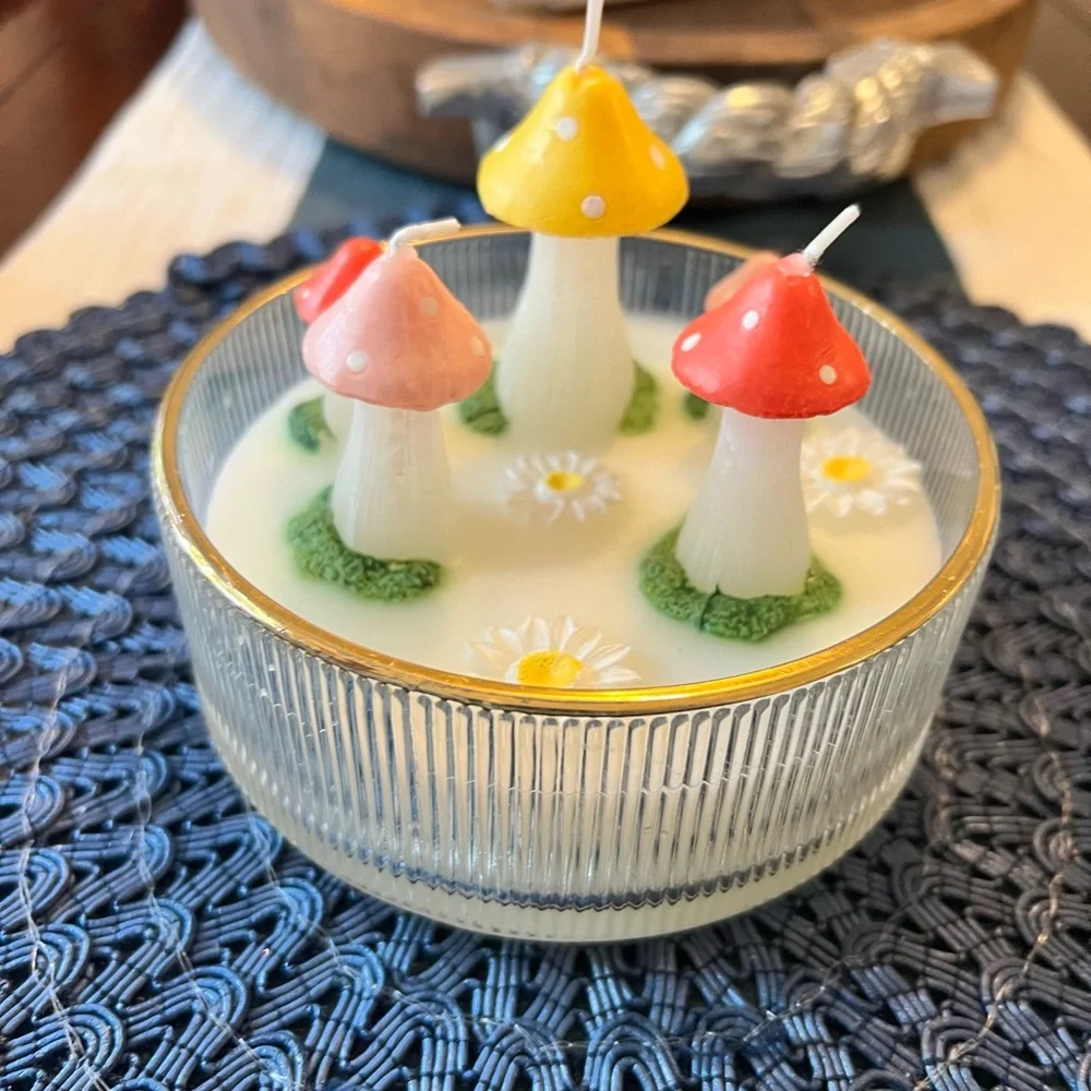 Handmade Mushroom Candle Centerpiece - Pink, Red & Yellow